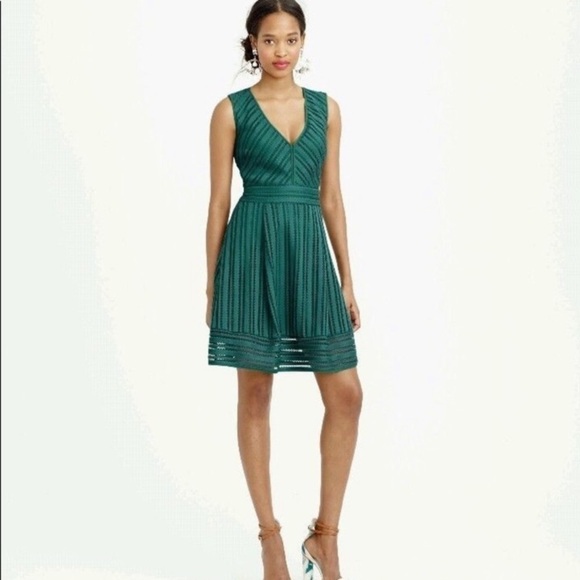J. Crew Striped Eyelet Dress Emerald Green - Picture 1 of 9